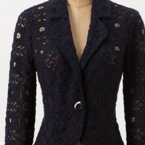 Anthropologie Navy Tabitha Lace Blazer
